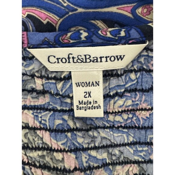 Croft & Barrow Paisley Print Smocked Bodice Midi Maxi Dress Size 2X 20 22 Plus - Picture 4 of 7